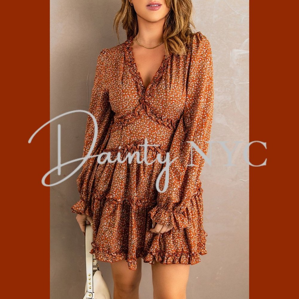 Bubble Sleeve Floral Ruffle Dress Mini - Picture 3 of 11